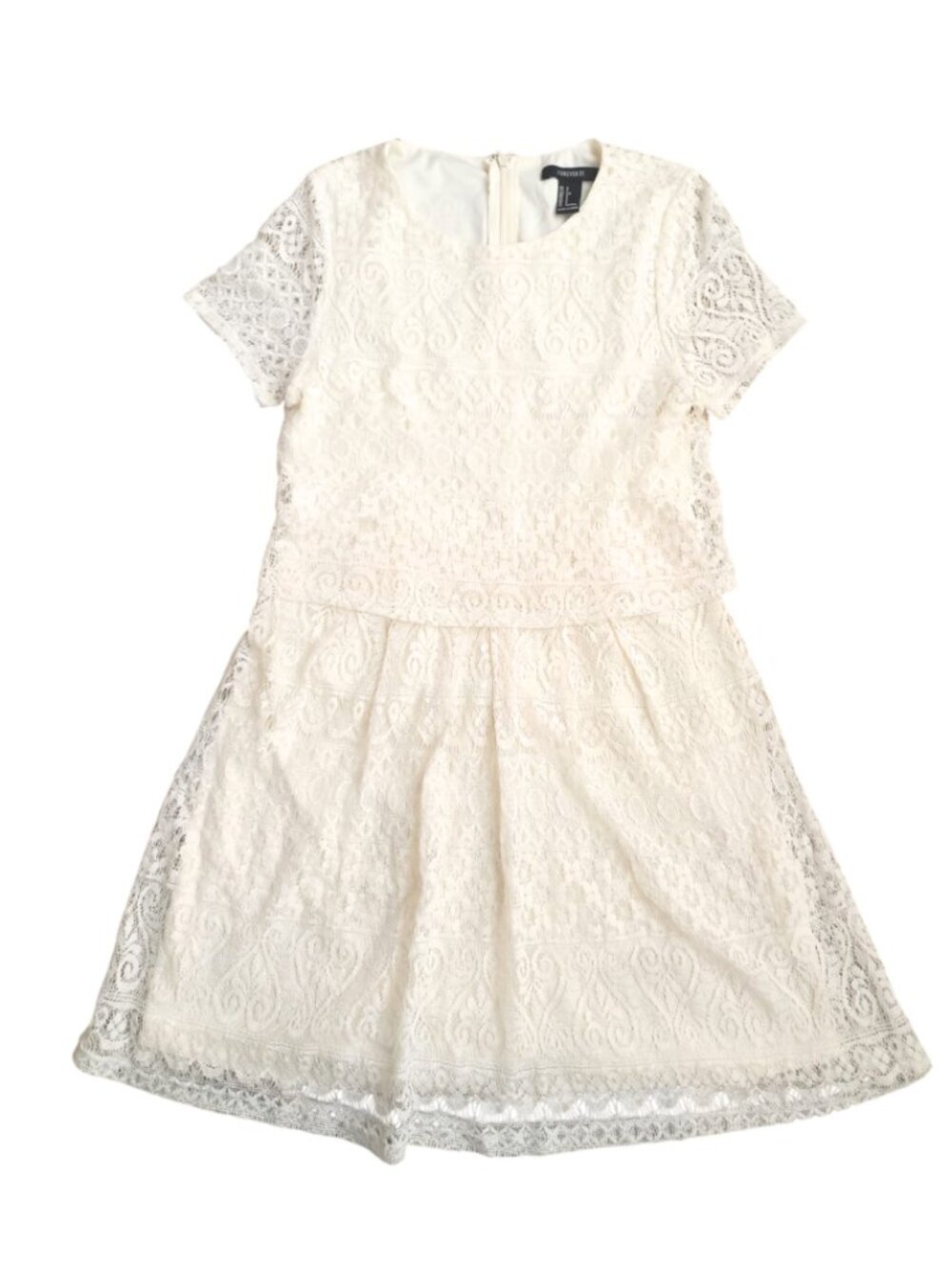 Forever 21 White Lace Mini Dress - Short Sleeve Floral Overlay Dress, Size S